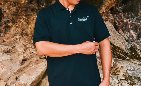 BLACK EMBROIDERED FISH ON POLO